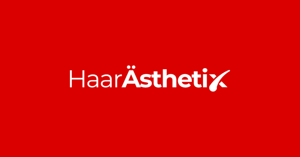 Official HaarÄsthetix Stuttgart logo on red background